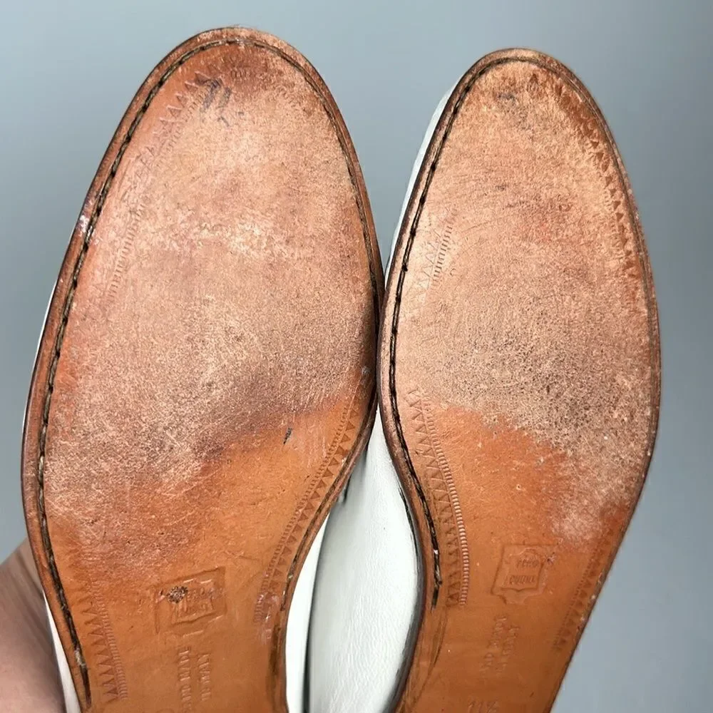 Bruno Magli White Leather Tasseled Loafers Slip On Handmade in Italy 11,5